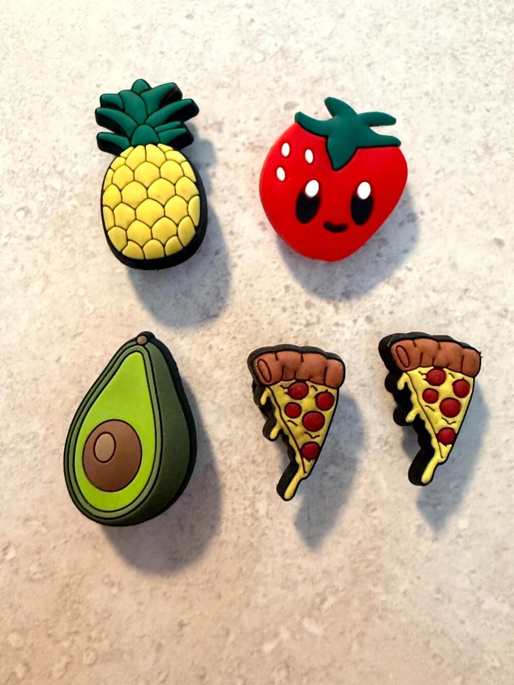 Set of 5 Croc Charms, Strawberry, Pinapple, avacado, Pizza